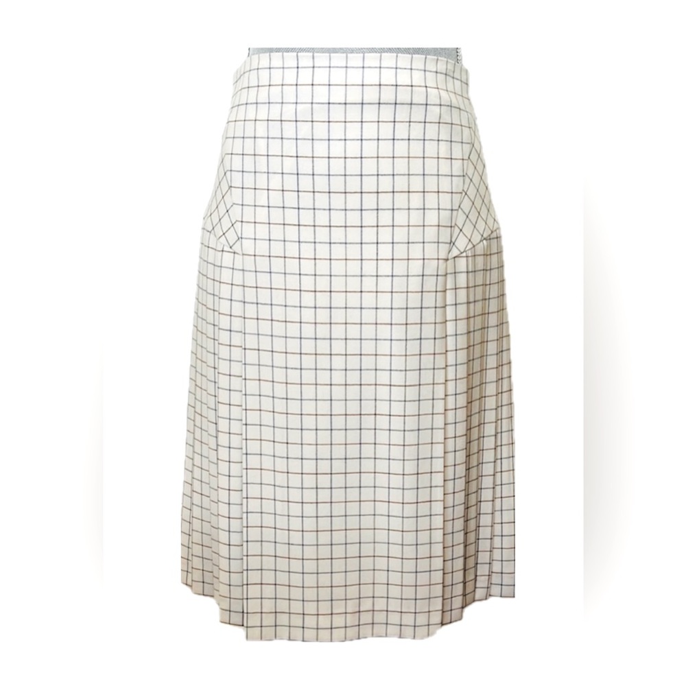 Bill Blass New York Cream and Blue virgin wool A-Line Skirt Size 2